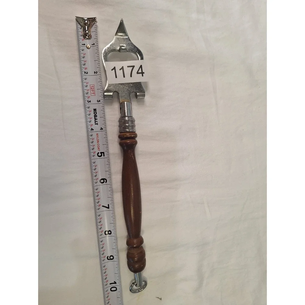 Vintage Wood Handle Bottle Opener Can Piercer Jar Lifter Bar Tool Japan 9.75in